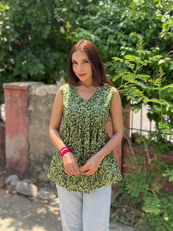 Kaccha Mango Cut Sleeves Peplum Top - Jonaya