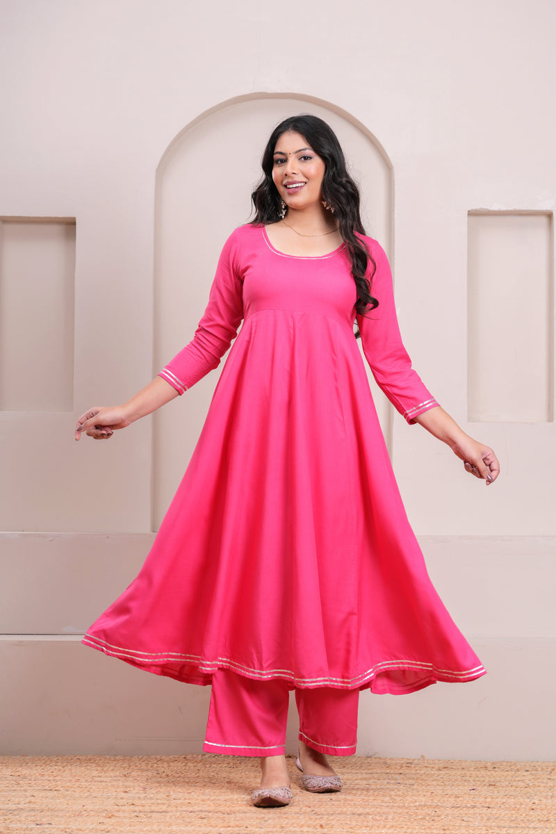 Peach Gotta patti heavy flare suit set Jonaya