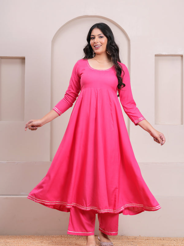 Peach Gotta Patti Heavy Flare Suit Set - Jonaya