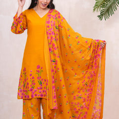 Pink yellow floral straight kurta set Jonaya