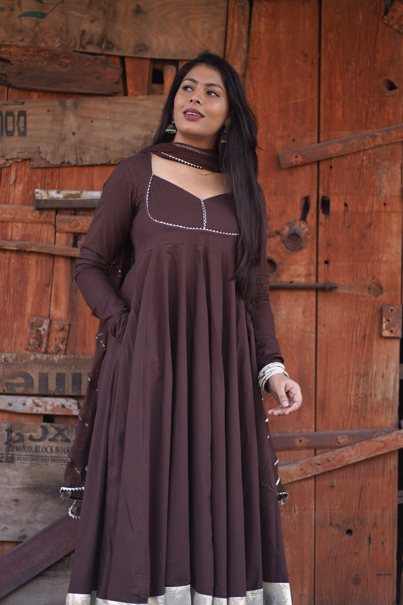Brown Solid flare Anarkali set Jonaya