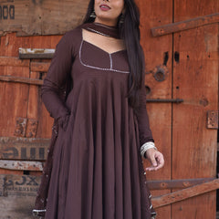 Brown Solid flare Anarkali set Jonaya
