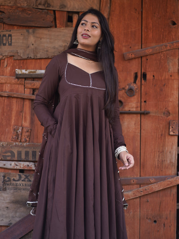 Brown Solid flare Anarkali set Jonaya