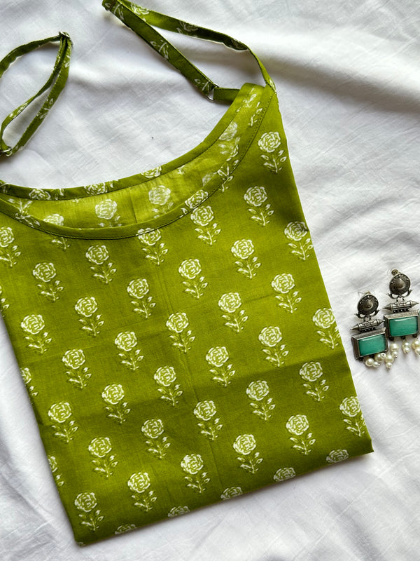 Green Booti Strap Kurti - Jonaya