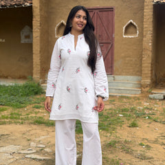 Blossom White Embroidered coord set