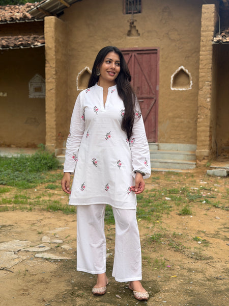 Blossom White Embroidered coord set