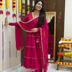 Pink Polki full tier Anarkali set