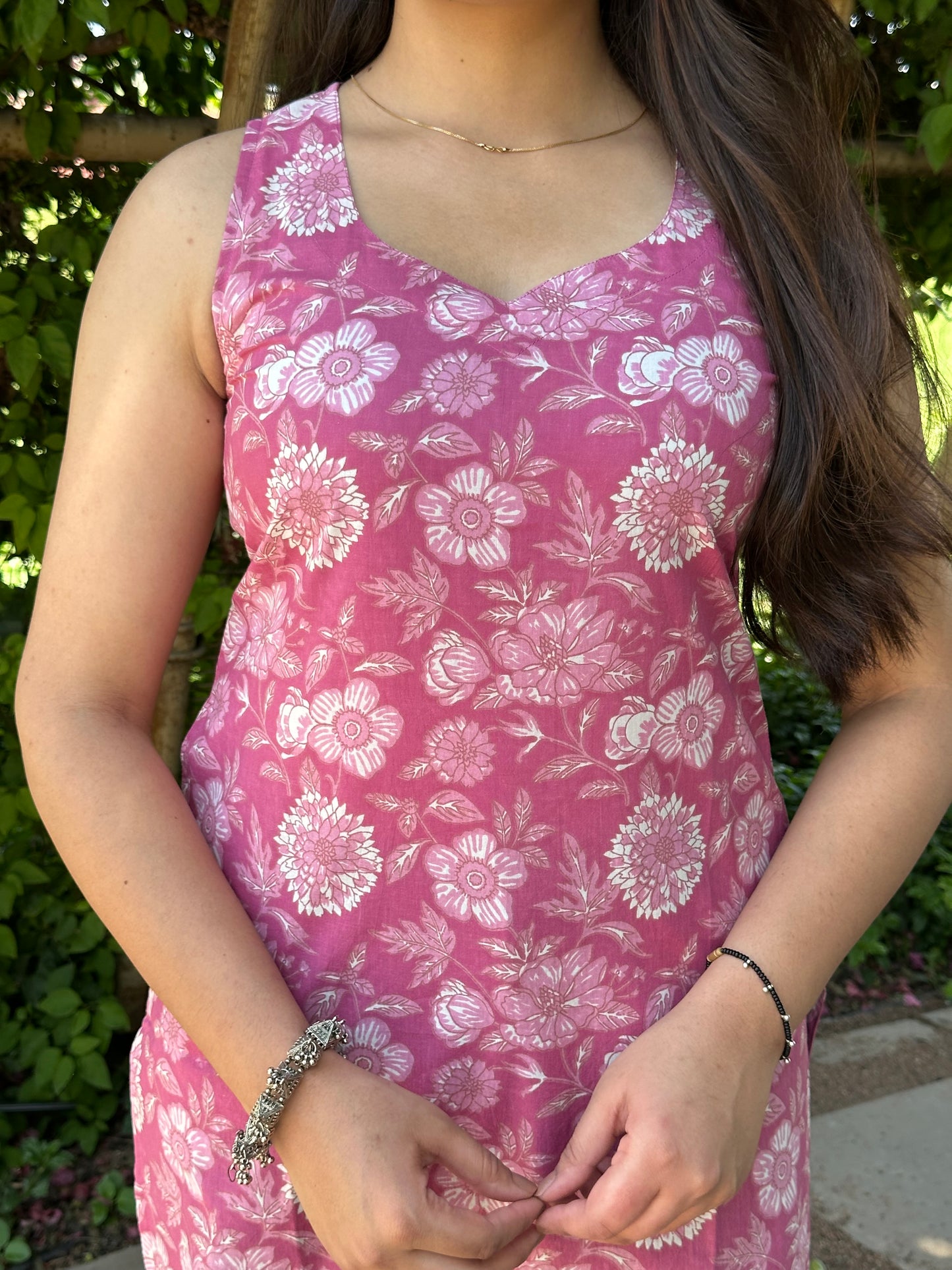 Pink white floral straight kameez