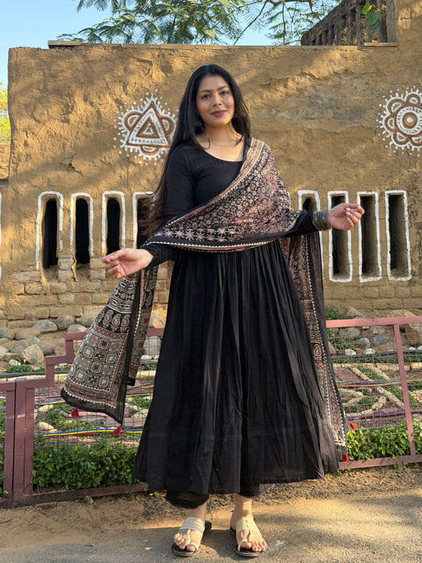 Ajrakh black solid flare suit set Jonaya