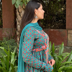 Orange green garden suit set - Jonaya