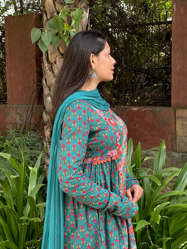 Orange Green Garden Flare Suit Set - Jonaya