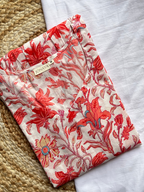 Orange Floral Printed Kameez - Jonaya