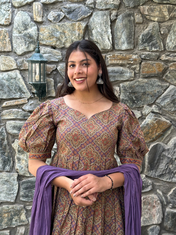 Lavender Beige Flare Suit Set - Jonaya