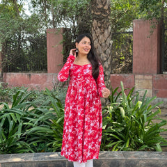 Red White floral Anarkali kameez - Jonaya