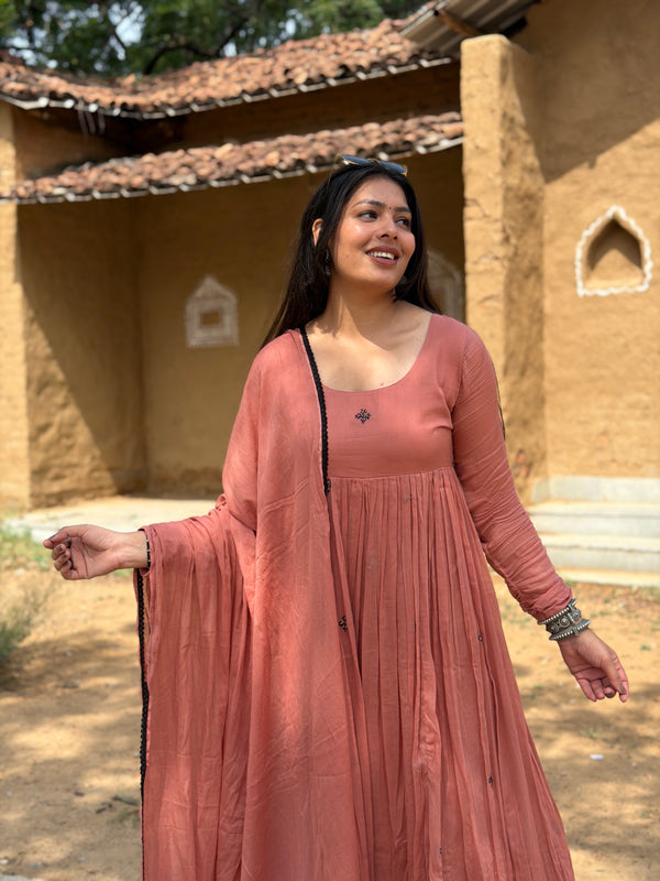 Peach black Embroidery Anarakali