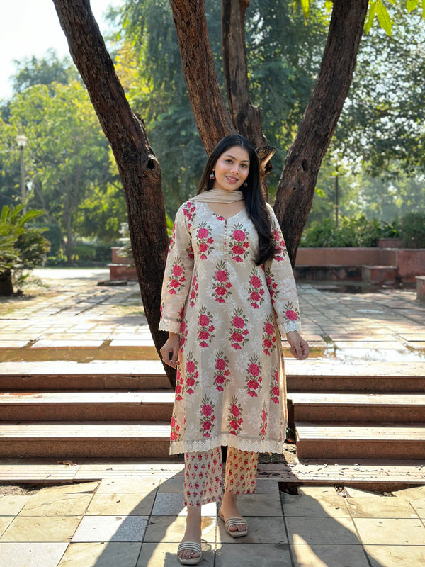 Perfect Beige Pakistani Straight Suit Set - Jonaya