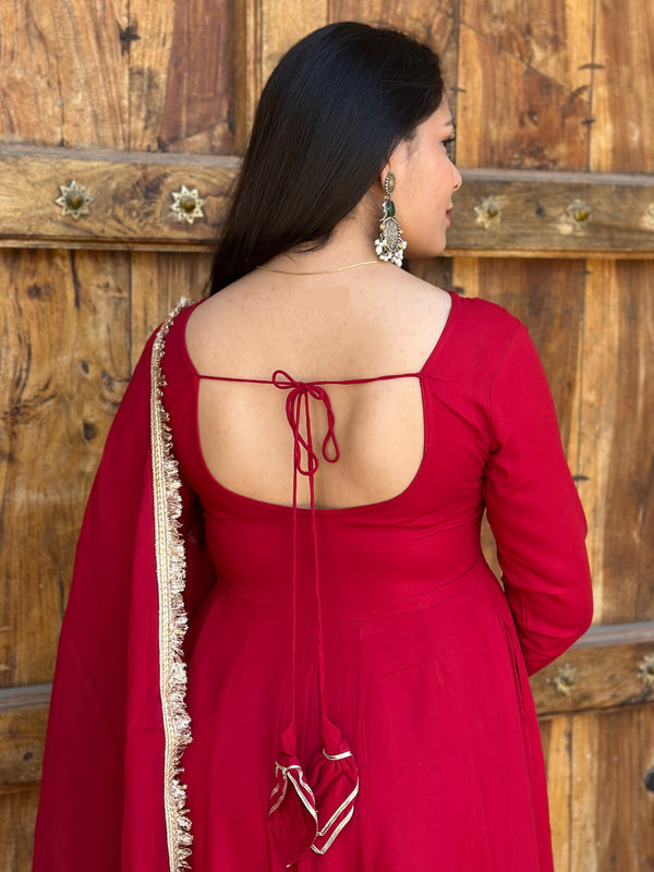 Shagun Laal Lux Anarkali Suit Set - Jonaya