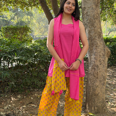 Yellow pink flory farshi salwar set Jonaya