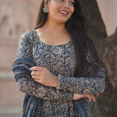 Blue kalamkari anarkali suit set
