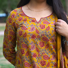Yellow Red Floral Straight Suit Set - Jonaya