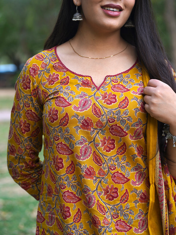 Yellow Red Floral Straight Suit Set - Jonaya