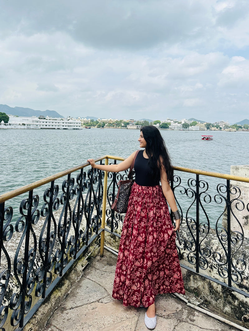 Maroon Skirt And Black Top Flared Maroon Skirt – Jonaya