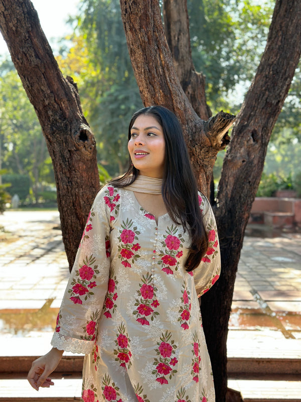 Perfect Beige Pakistani Straight Suit Set - Jonaya