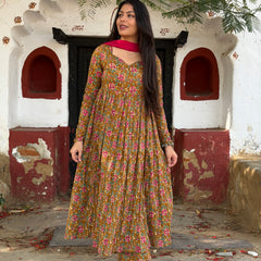 Pink mustard printed flare suit set Jonaya