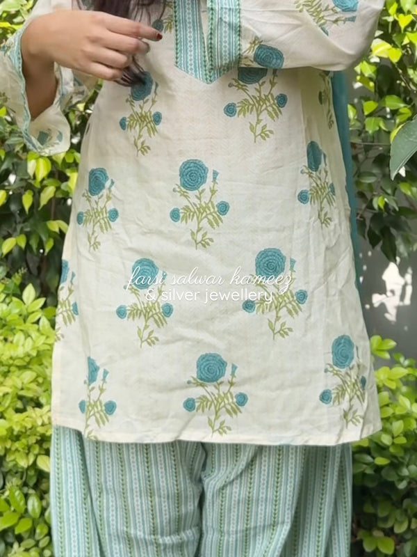 Turquoise Green Farshi Salwar Set - Jonaya