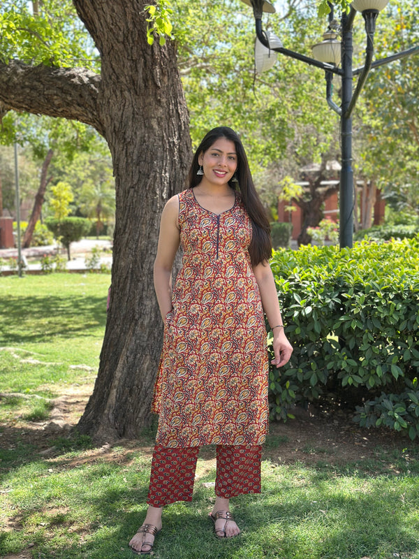 Red Kalamkari Dori Co-ord Set - Jonaya