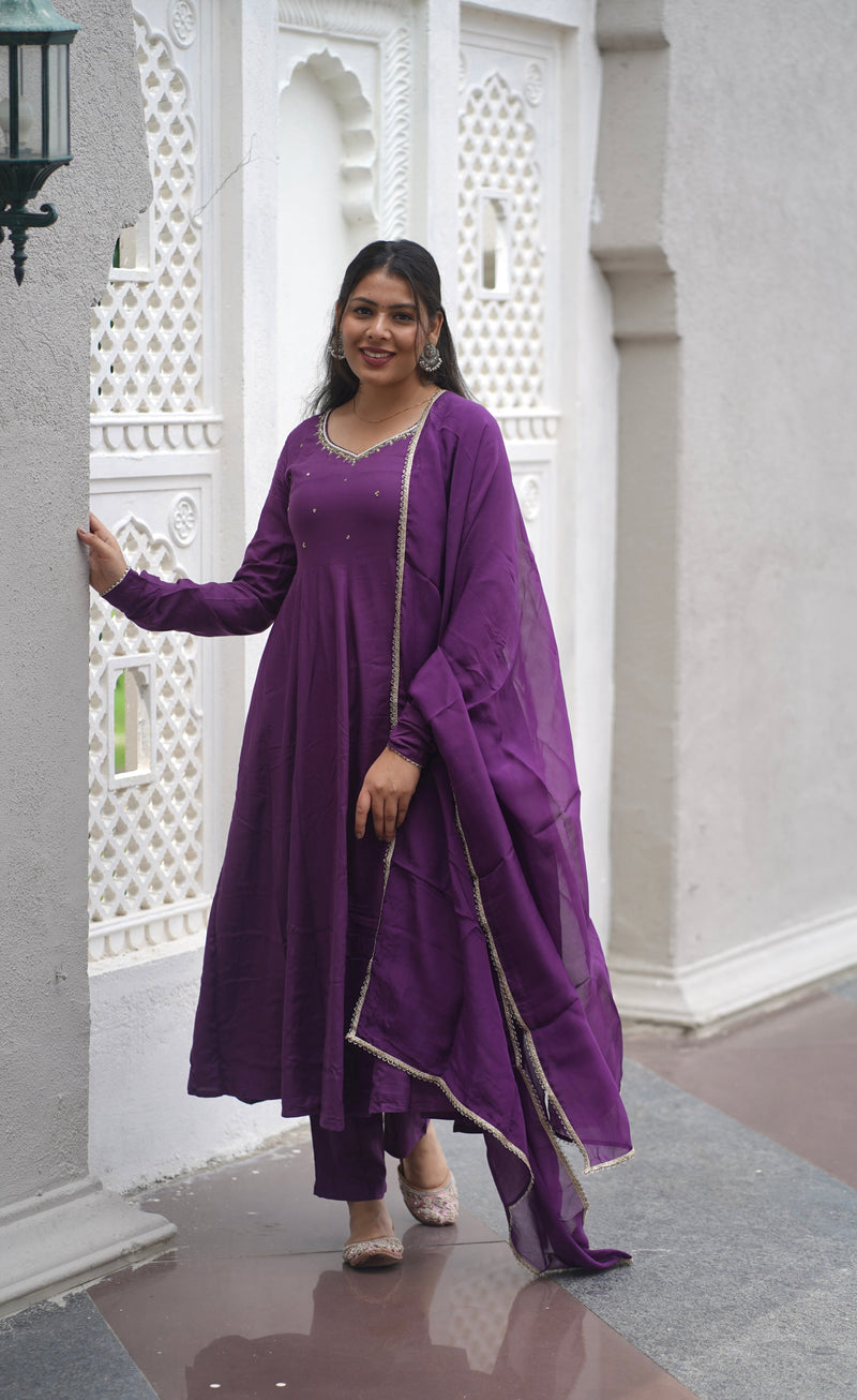 Purple bloom Anarkali set Jonaya