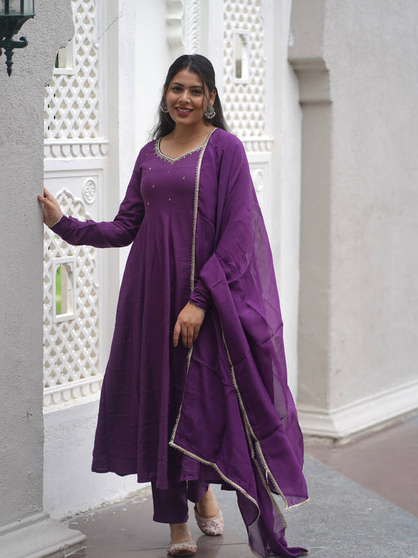 Purple bloom Anarkali set - Jonaya
