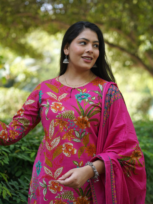 Blooming Pink Straight Suit Set - Jonaya