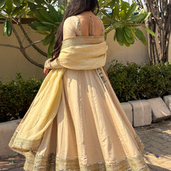 Beige heavy mirror pure organza silk Anarkali set Jonaya