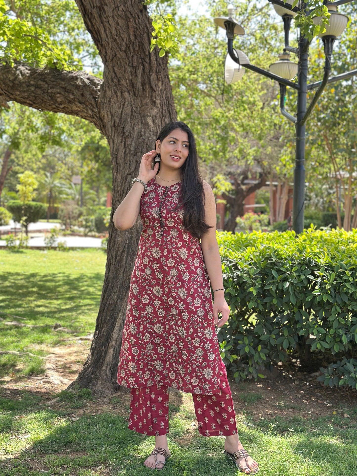 Maroon black floral coord