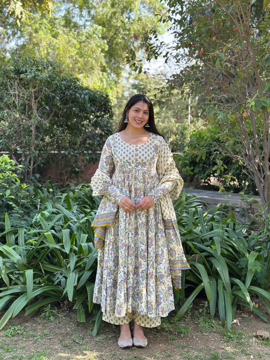 Garden blue Anarkali Gher Suit Set