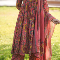 Peach Floral Anarkali suit set - Jonaya