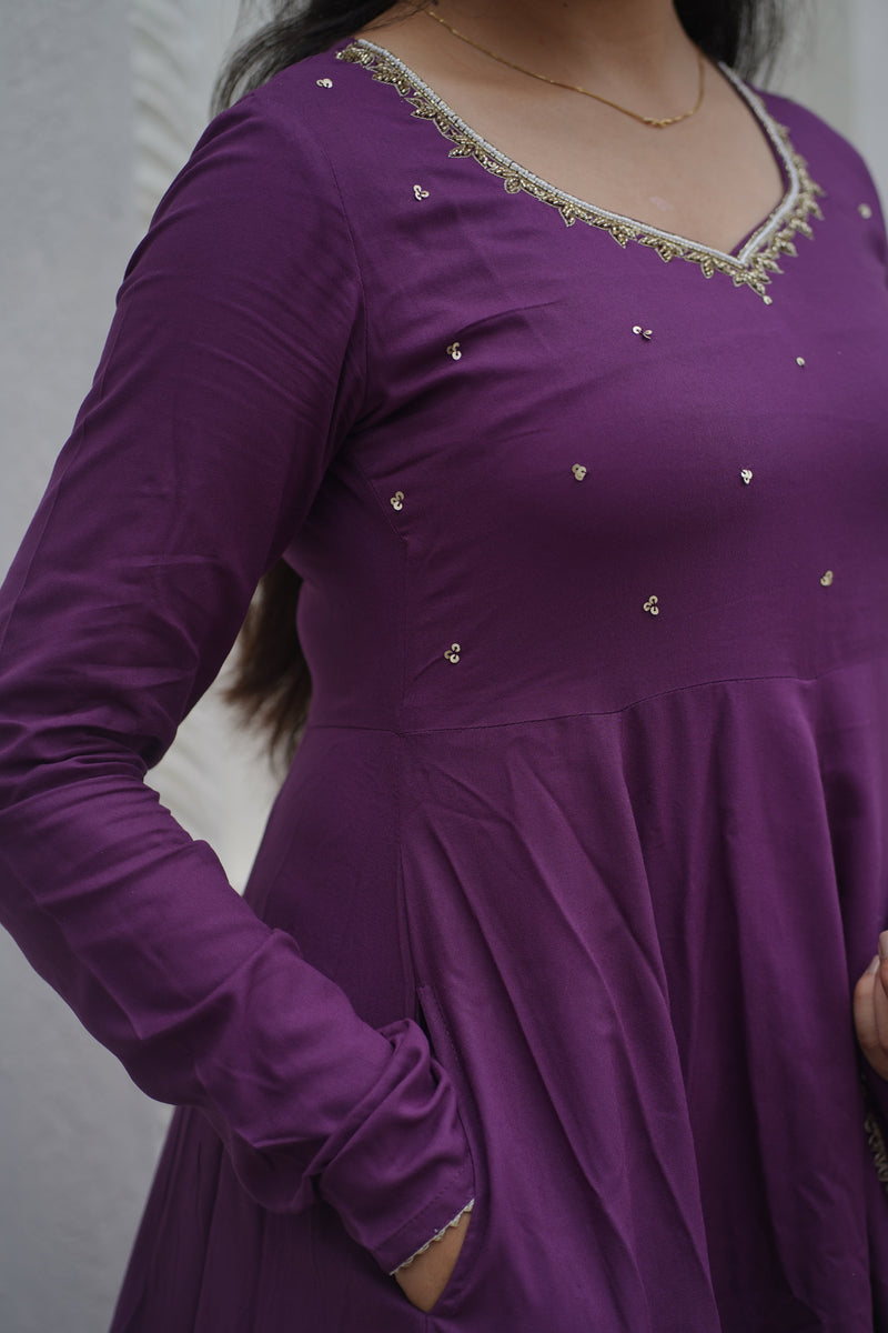 Purple bloom Anarkali set Jonaya