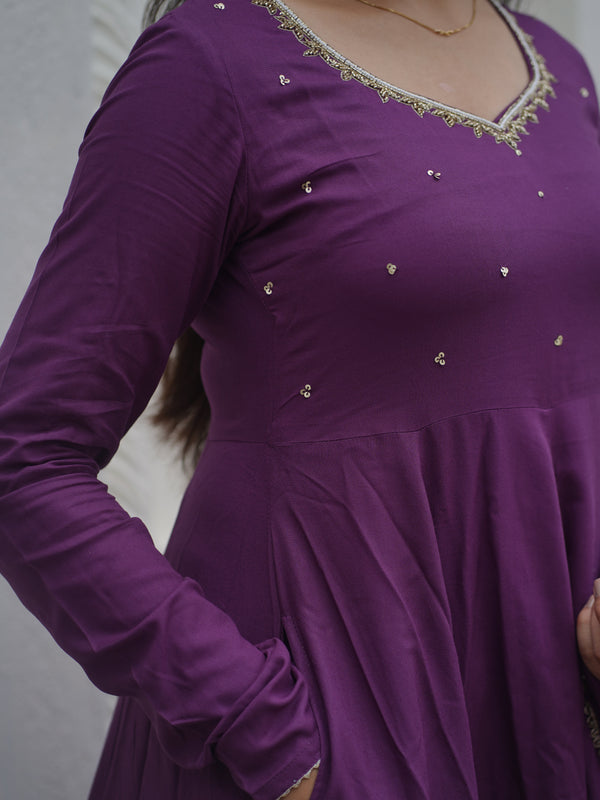 Purple bloom Anarkali set - Jonaya