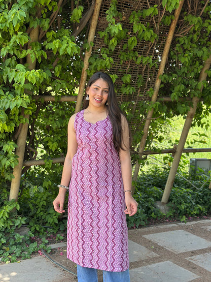 Purple love strips straight kameez