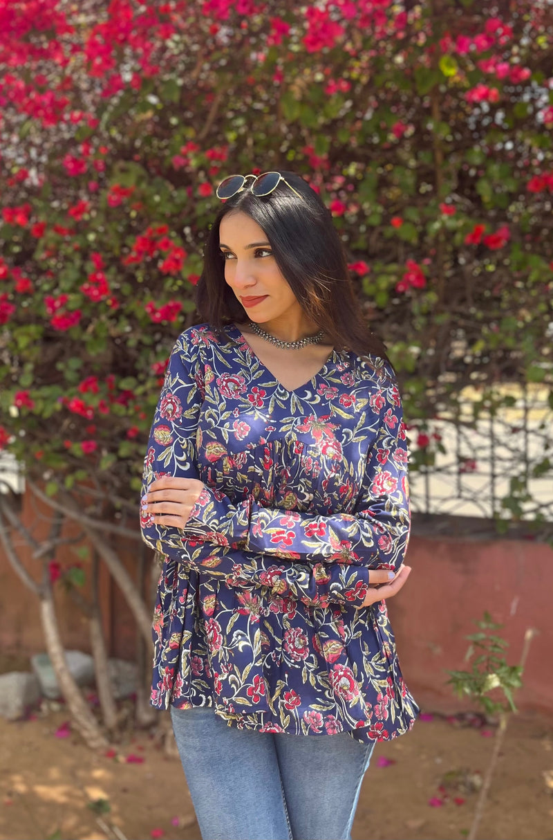 Rosy indigo full sleeves peplum top - Jonaya