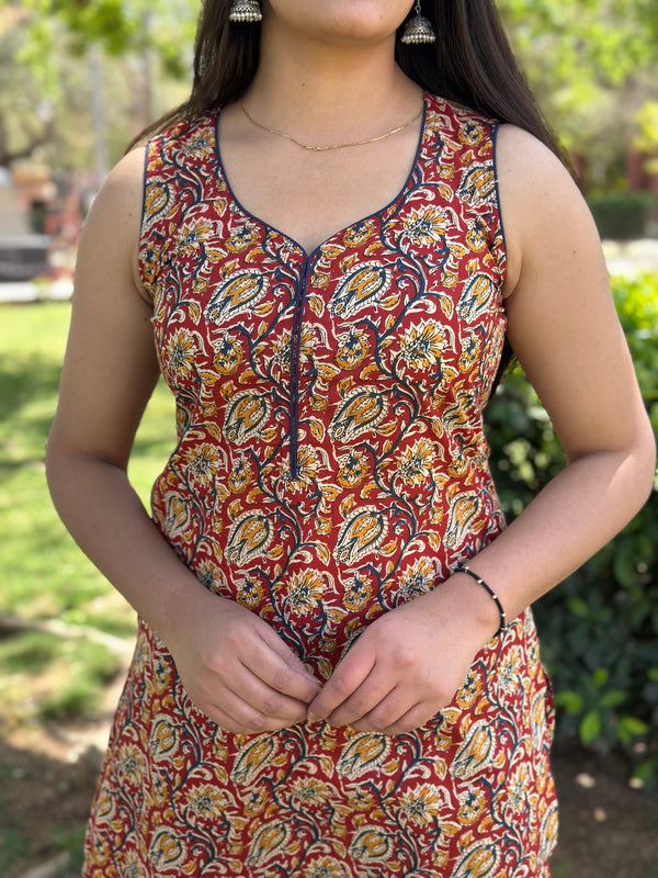 Red Kalamkari Dori Co-ord Set - Jonaya