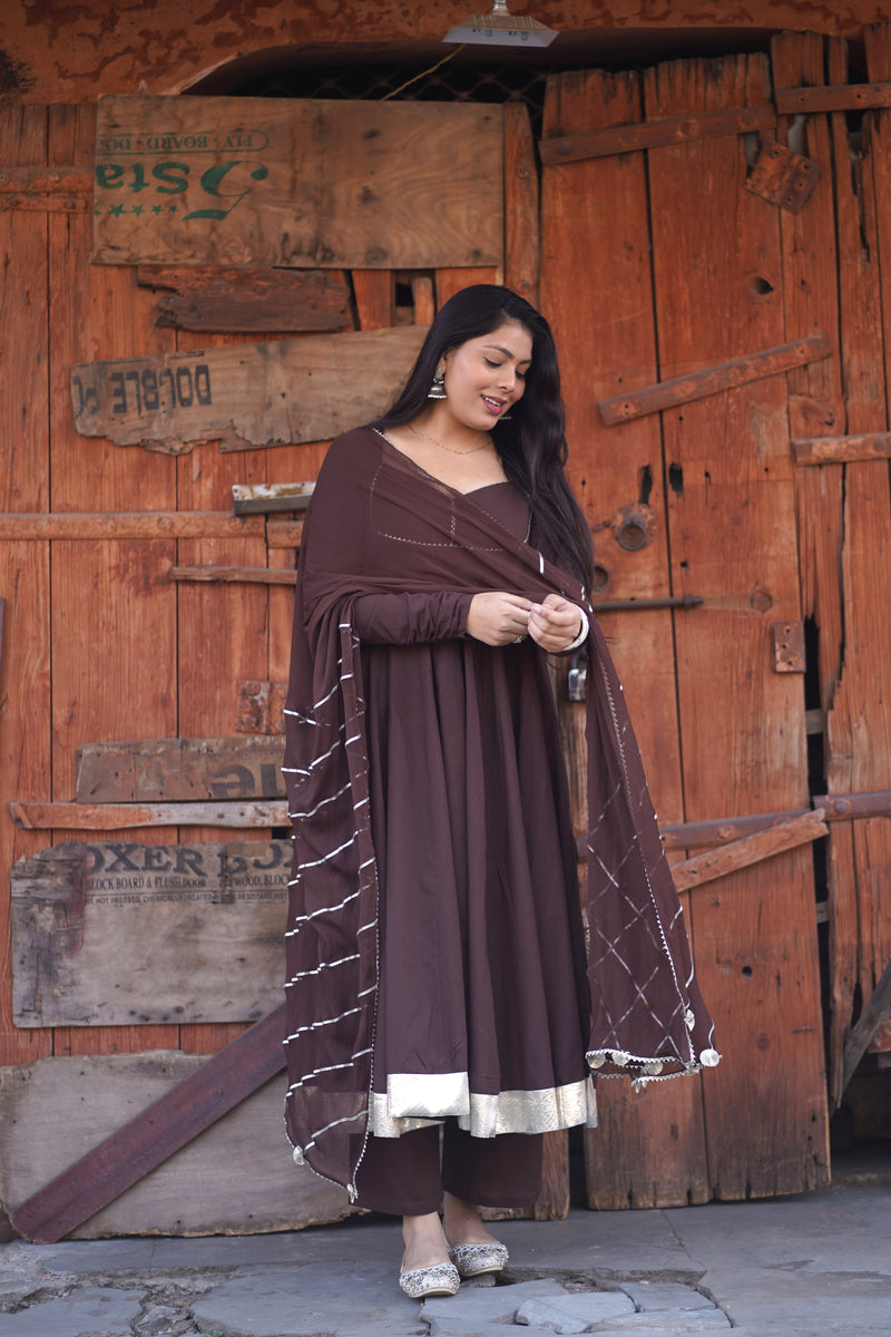 Brown Solid flare Anarkali set Jonaya