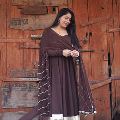 Brown Solid flare Anarkali set Jonaya