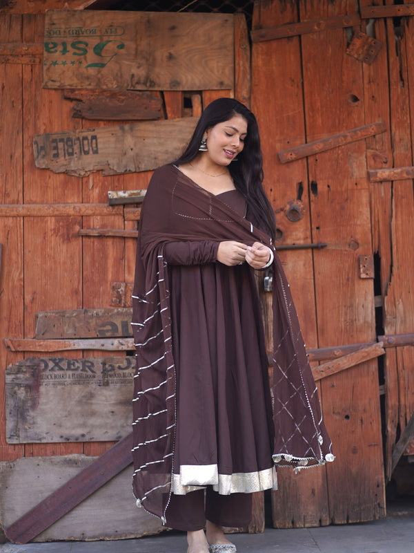 Brown Solid flare Anarkali set Jonaya
