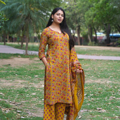 Yellow Red Floral Straight Suit Set - Jonaya
