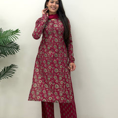 Maroon garden Straight suit set Jonaya