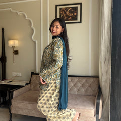 Beige teal garden farshi salwar set Jonaya