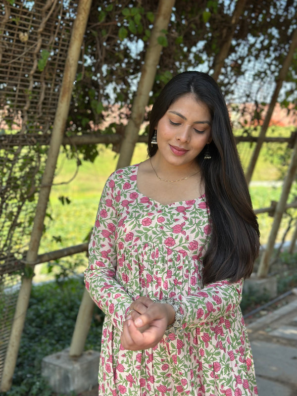 Pink Garden Alia Cut Flared Kameez - Jonaya