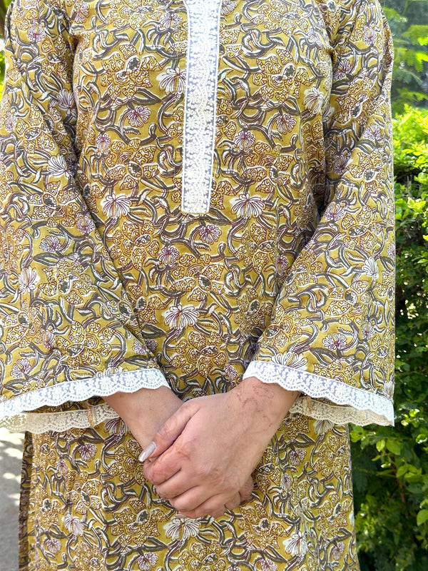 Yellow Pakistani Lace Straight Suit Set - Jonaya